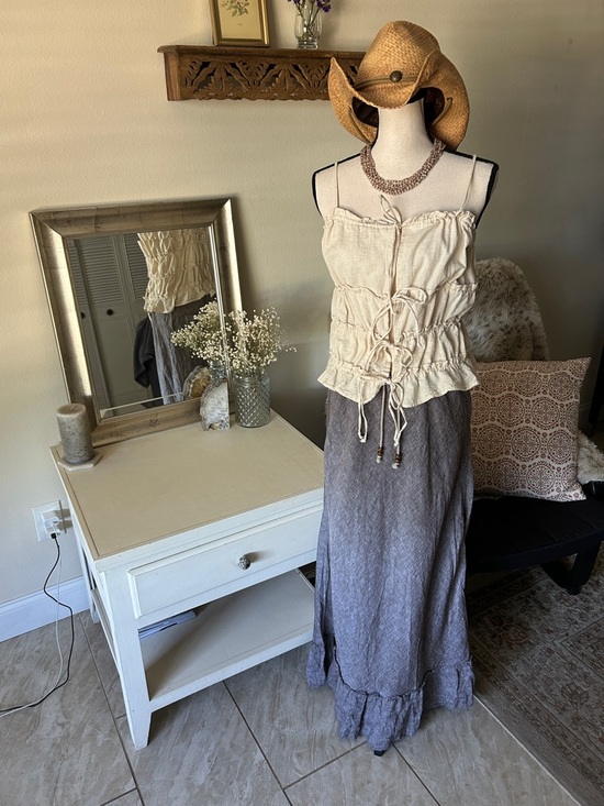 Eddie Bauer Dresses & Skirts - Vtg Y2K Eddie Bauer 100% linen pull on cottage Prairie western maxi skirt M tall